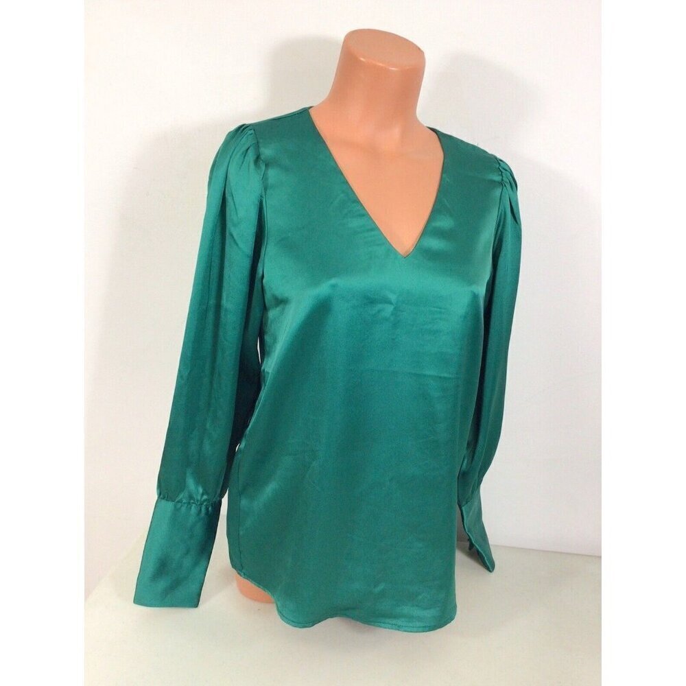 Rachel Zoe Green Satin Blouse Top Womens XS